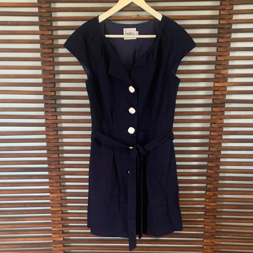 Leona Navy Belted Button-Front Dress